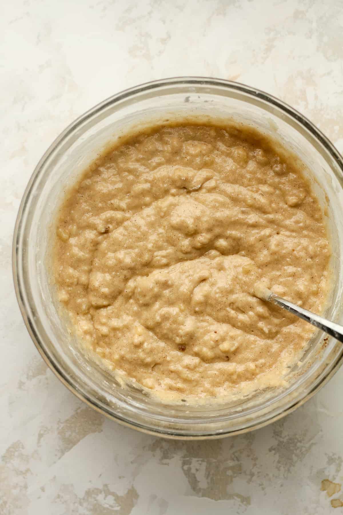 A bowl of the banana muffin batter.