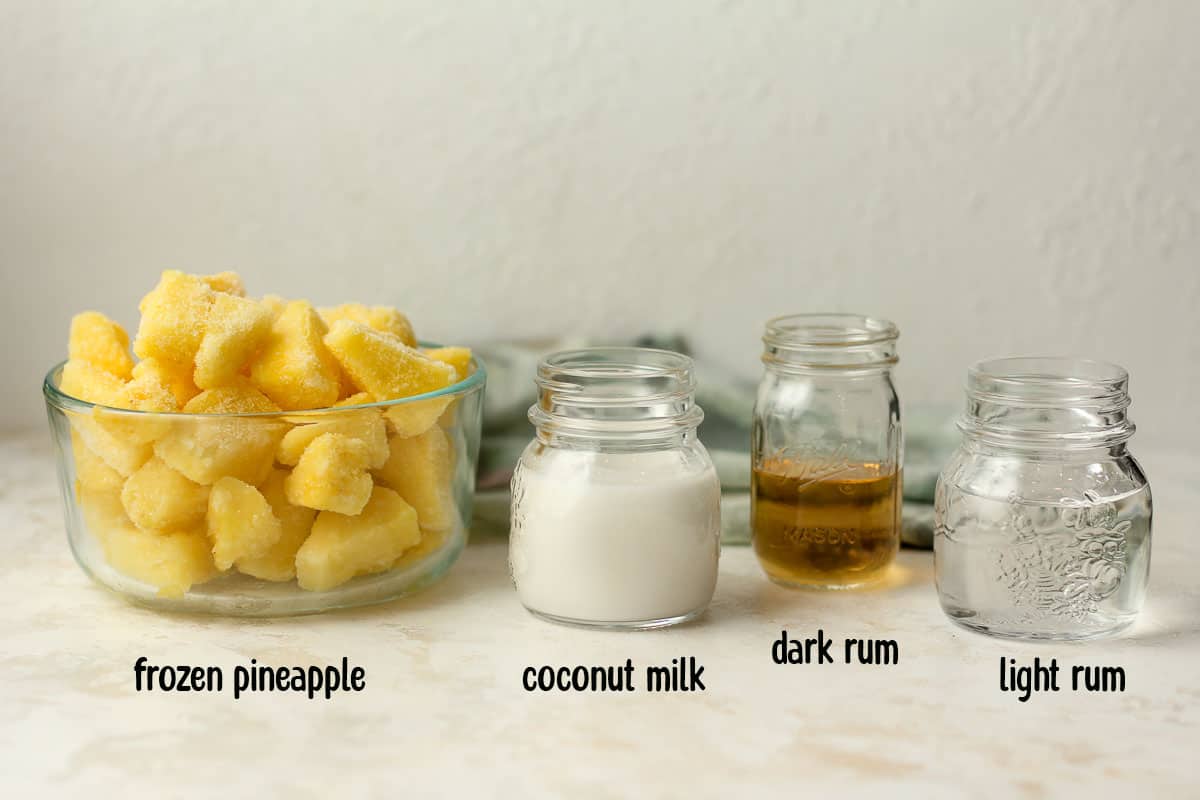 The ingredients for the Pina coladas.