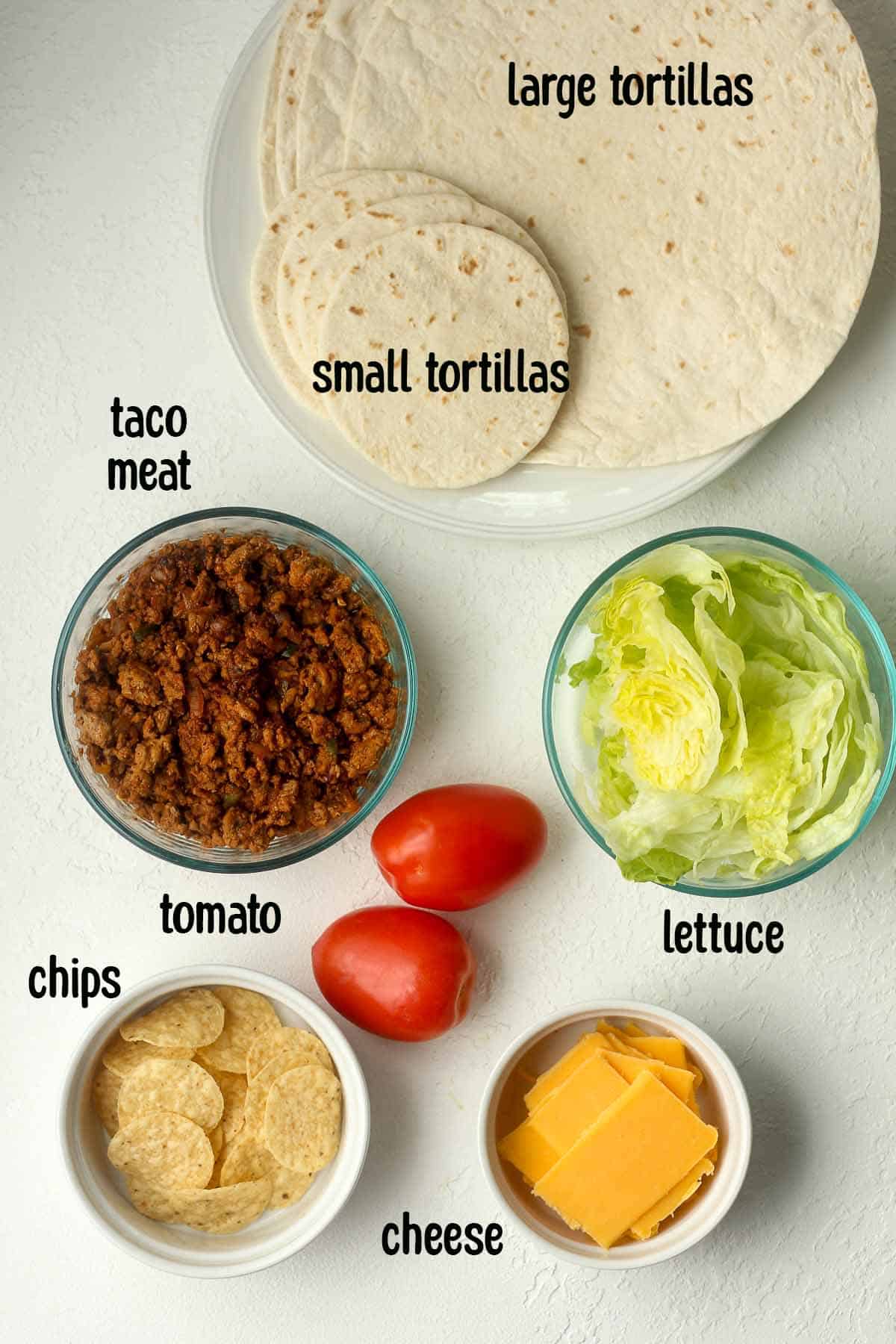 The ingredients for the taco crunch wraps.