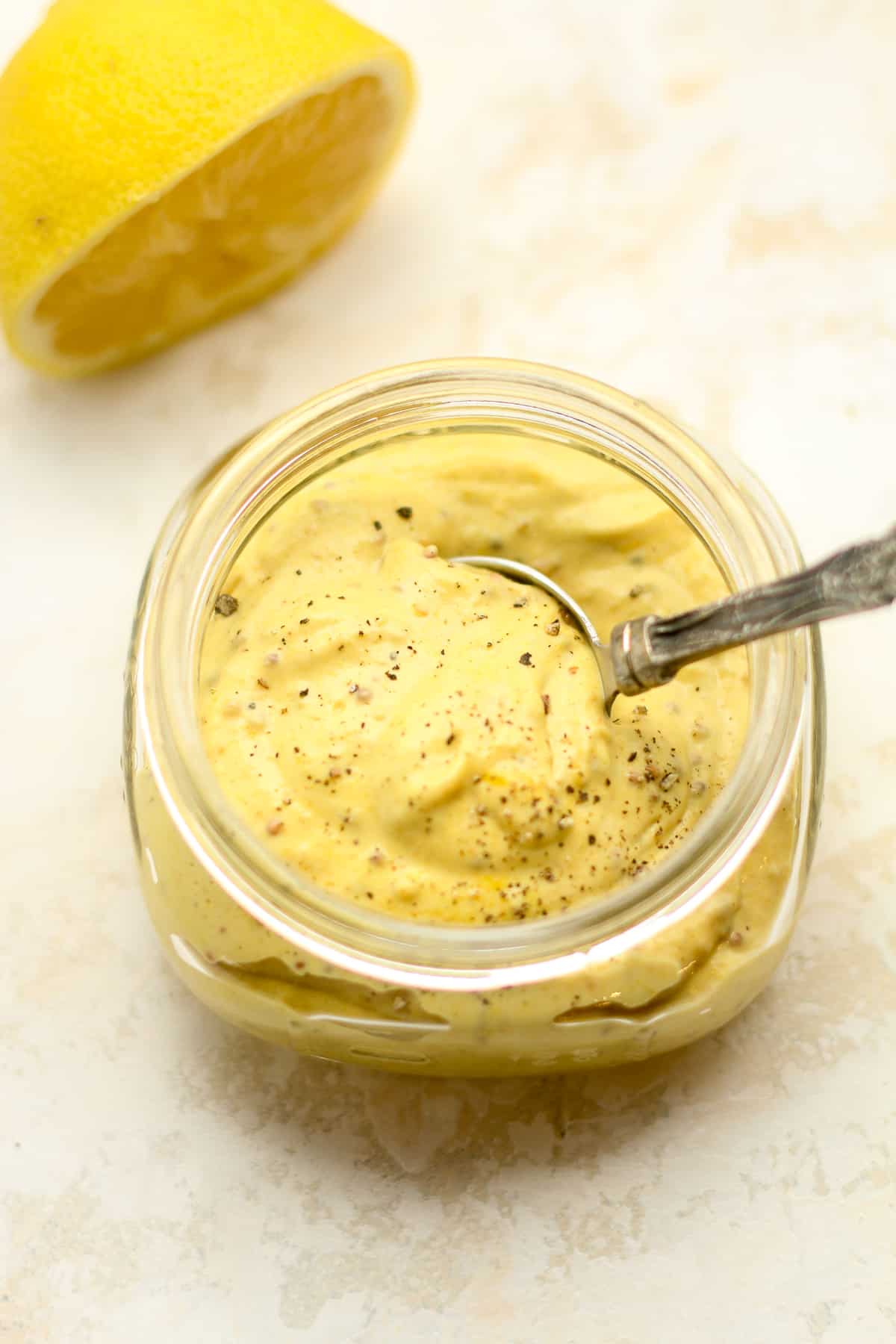 A jar of the mustard aioli.