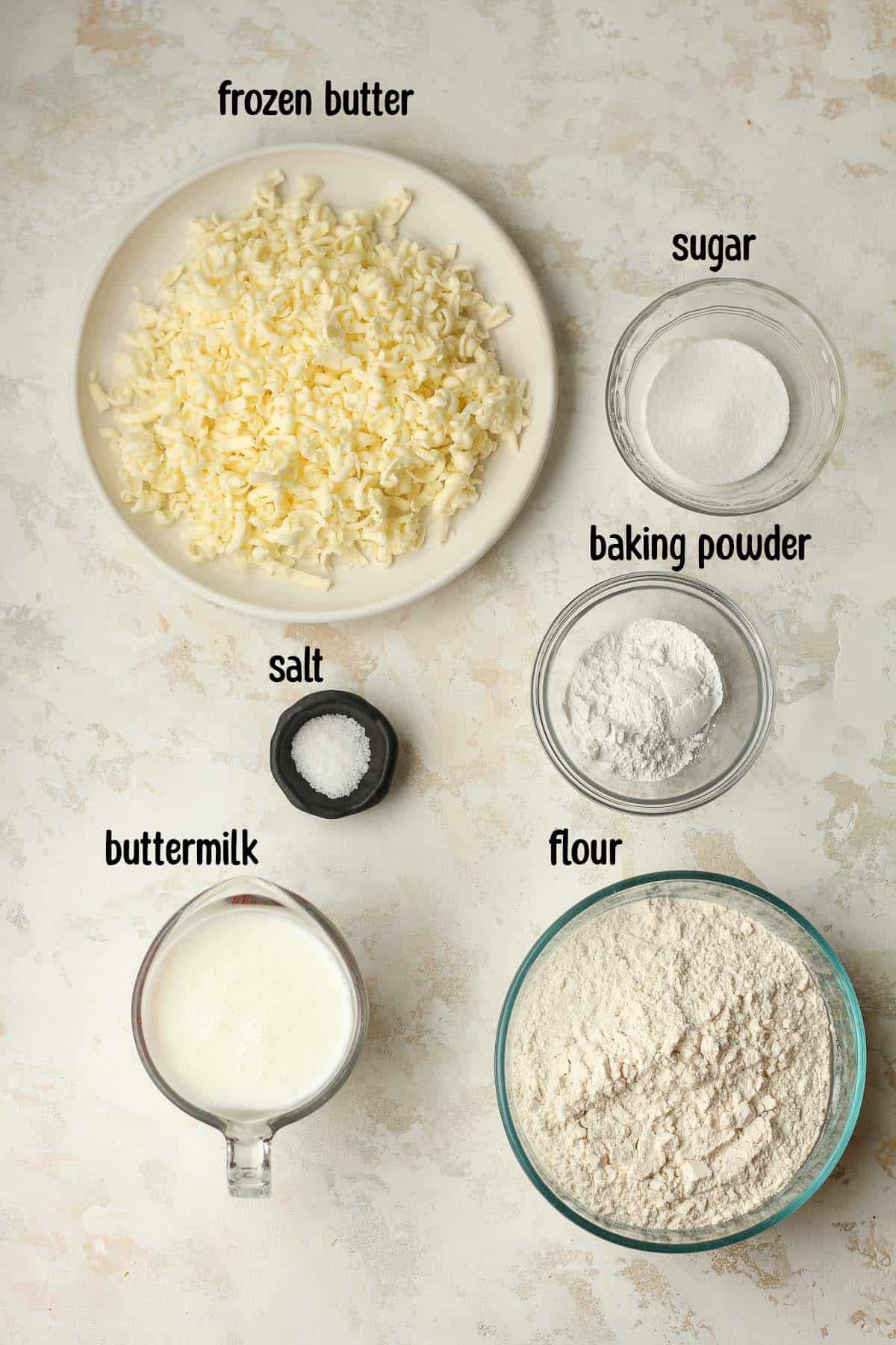 The biscuit ingredients in bowls.