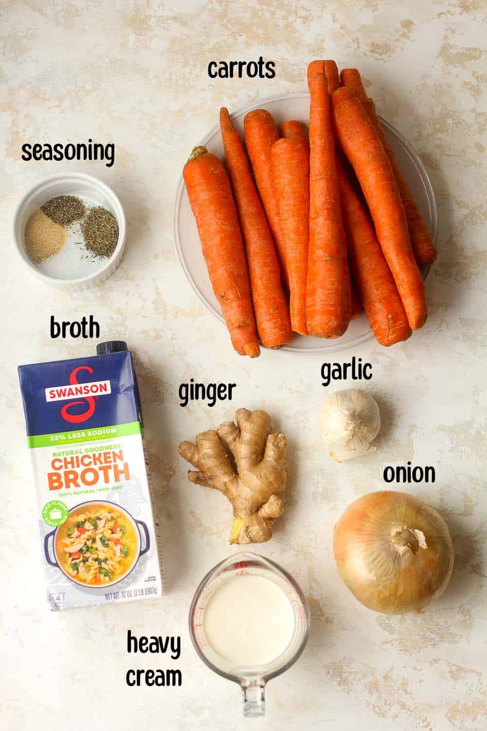 The ingredients for the carrot soup.