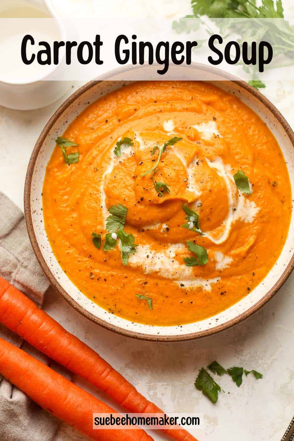 A bowl of carrot ginger soup.