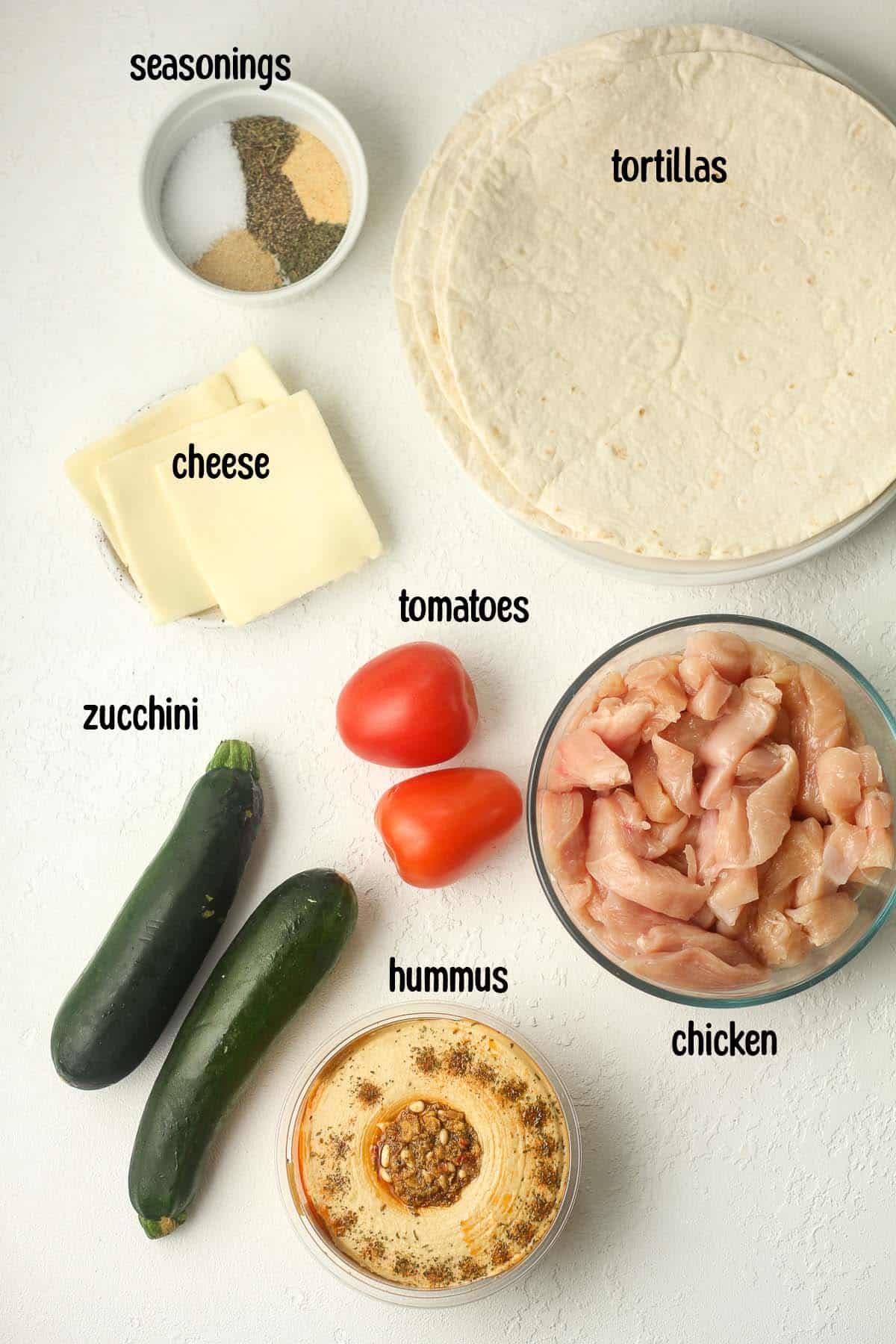 The ingredients for the chicken wraps.