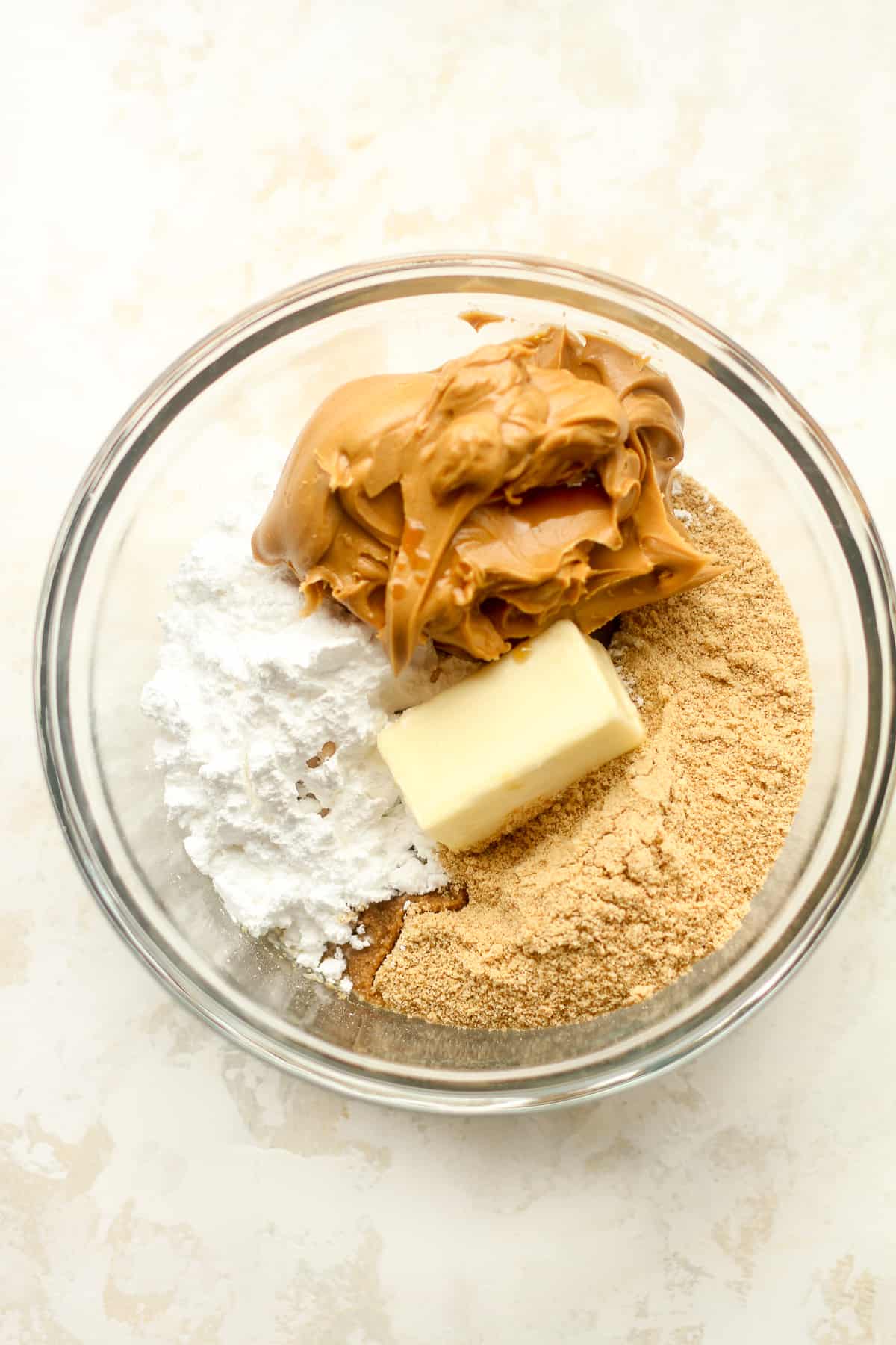 A bowl of the peanut butter ingredients.
