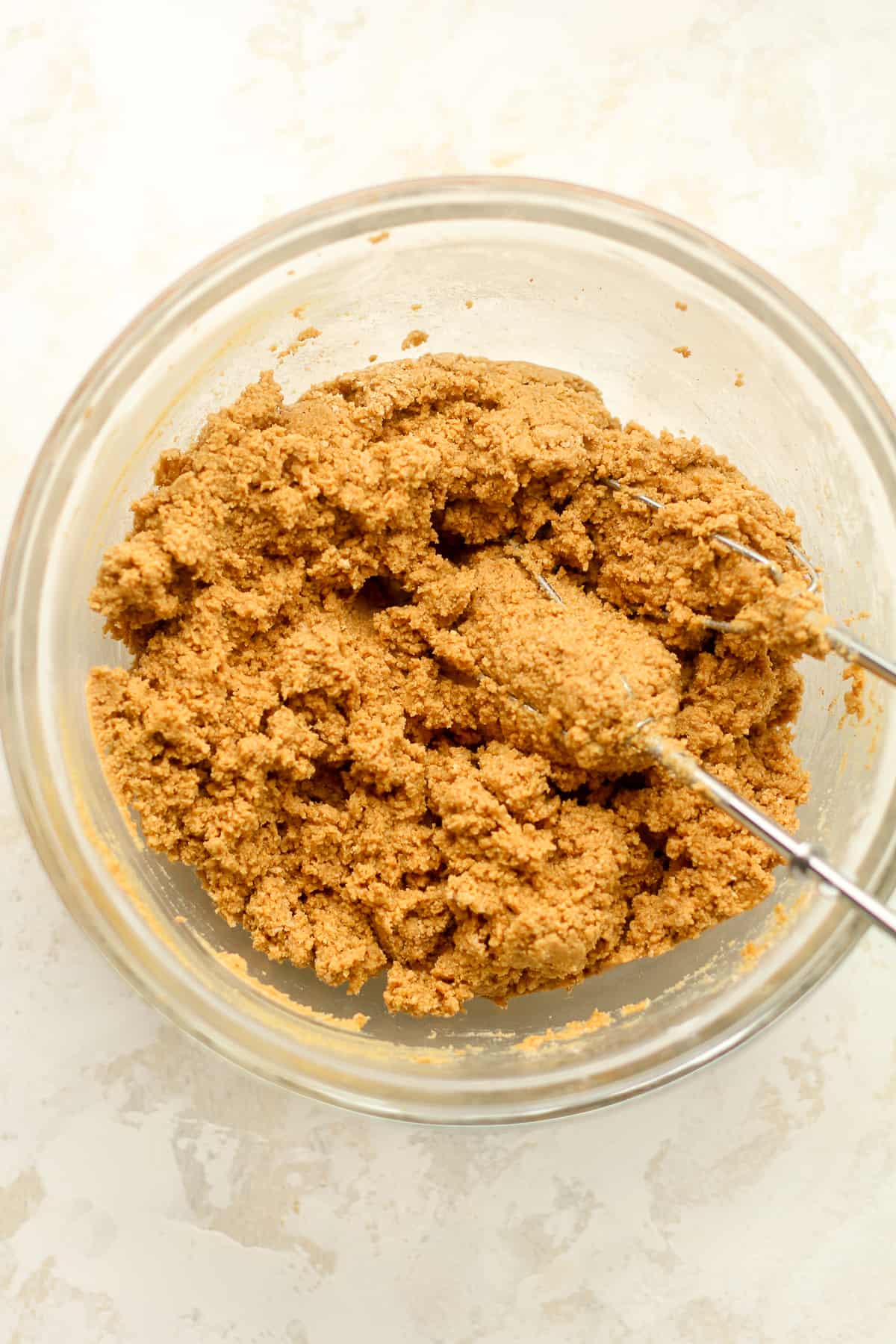 A bowl of the creamy peanut butter mixture.
