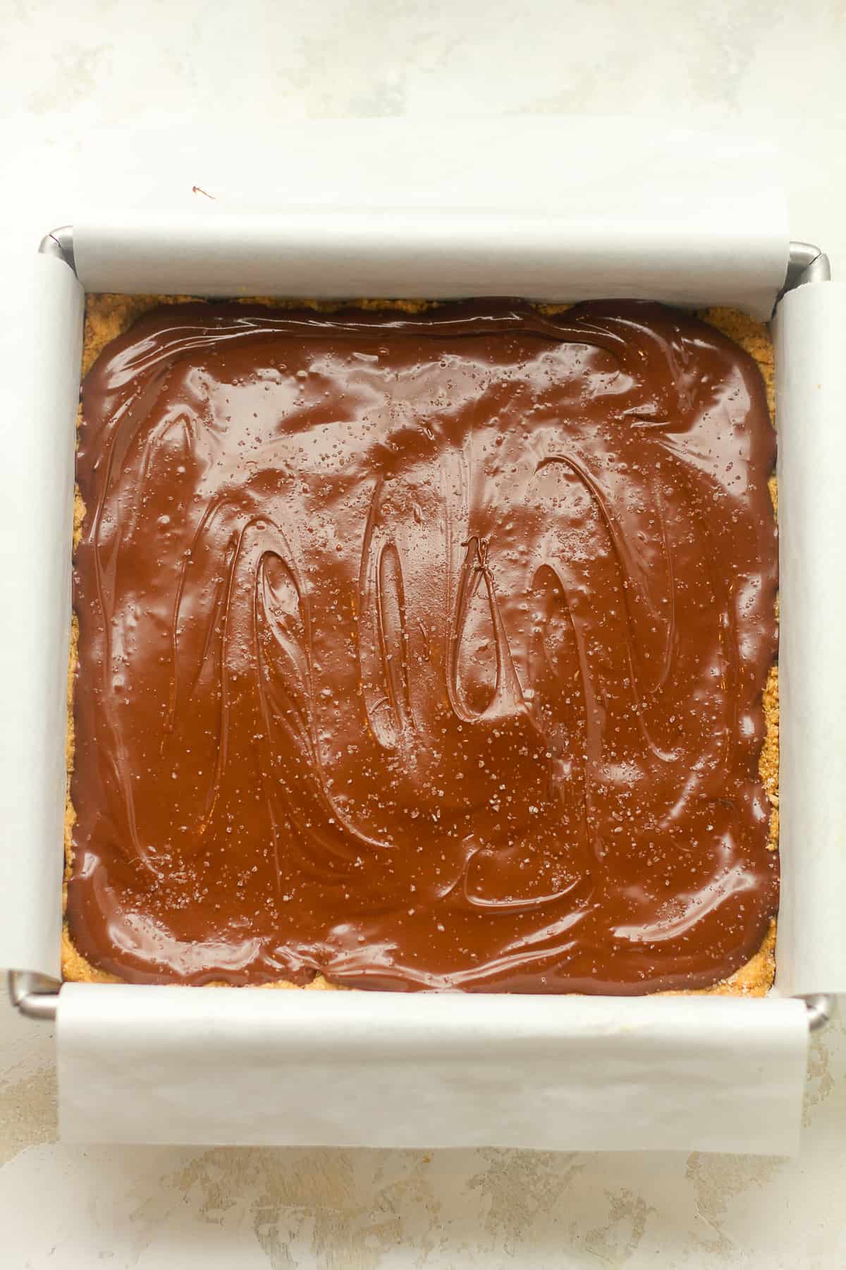 A square pan of easy peanut butter bars.