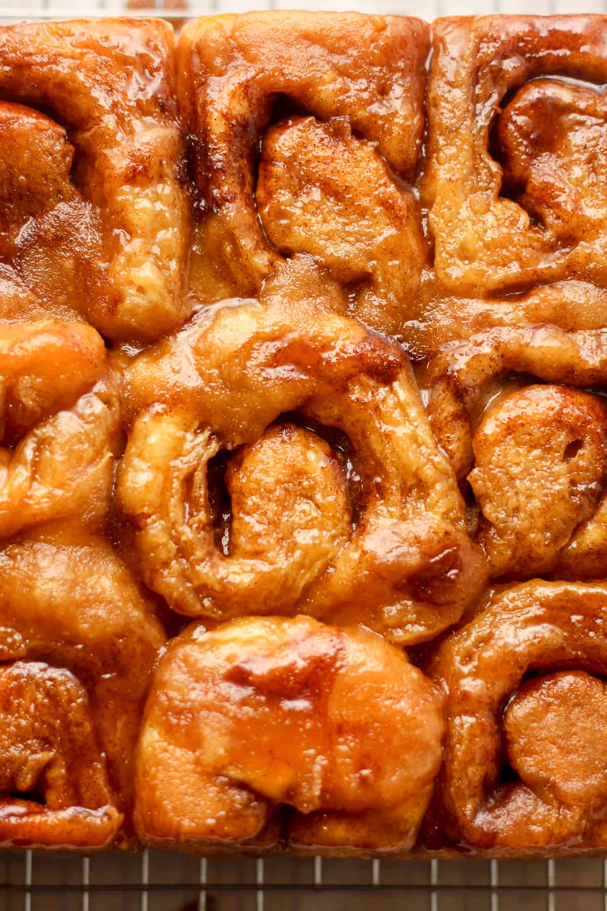 Closeup on some just baked old fashioned sticky buns.