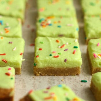 Side view of some sliced sugar cookie bars.