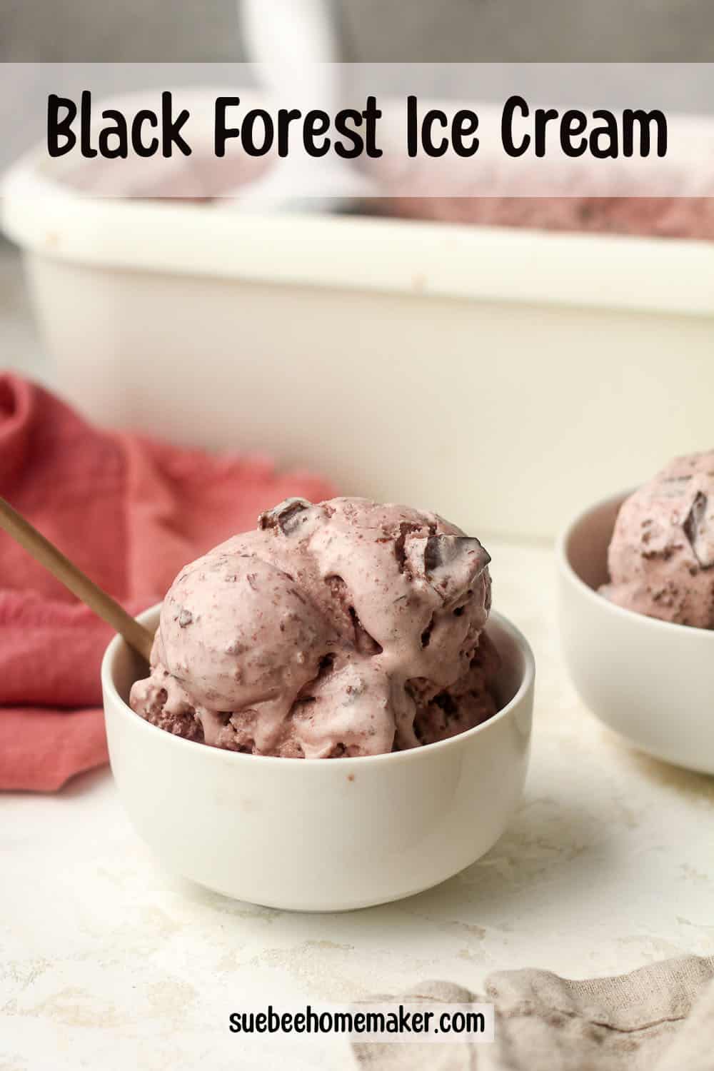 Two bowls of black forest ice cream.