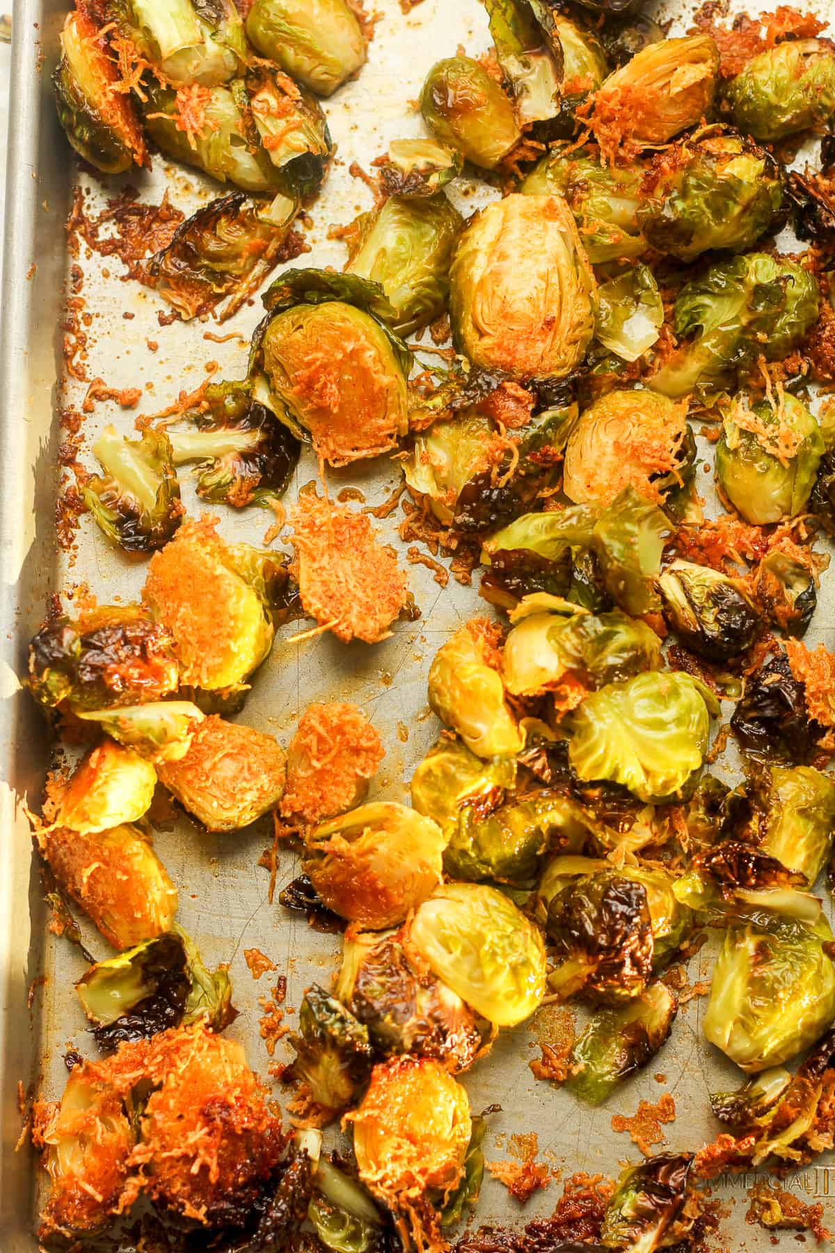 A pan of the just roasted brussels sprouts.