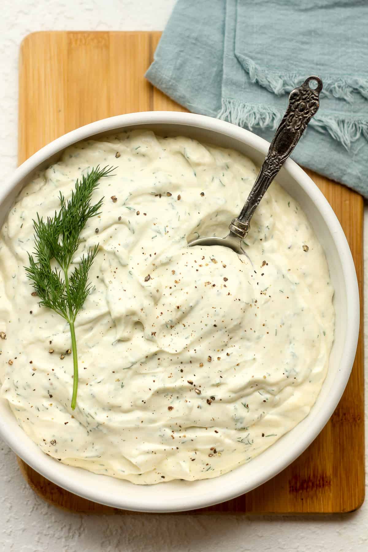 A bowl of dill pickle ranch dressing.