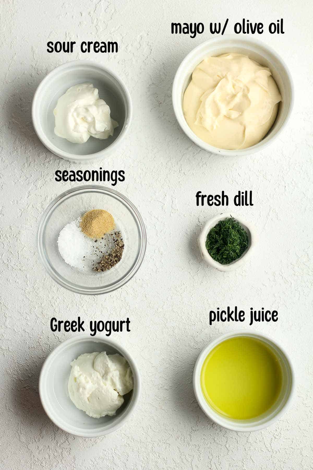 The labeled ingredients for the ranch dressing.