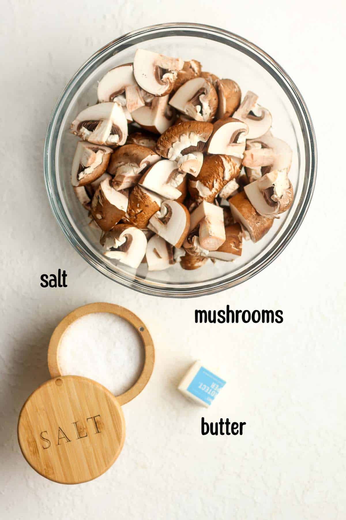 The ingredients required to brown mushrooms.