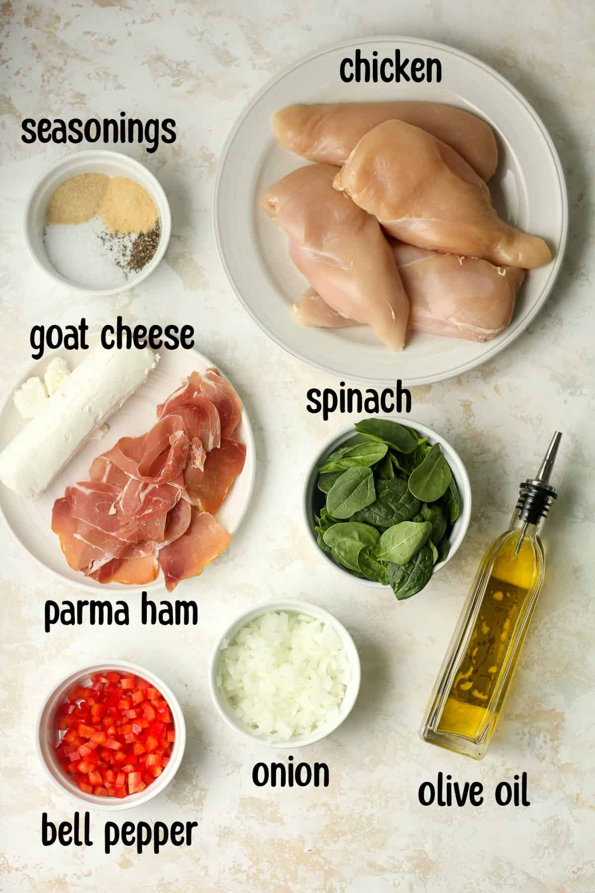 The ingredients for the parma ham wrapped chicken.