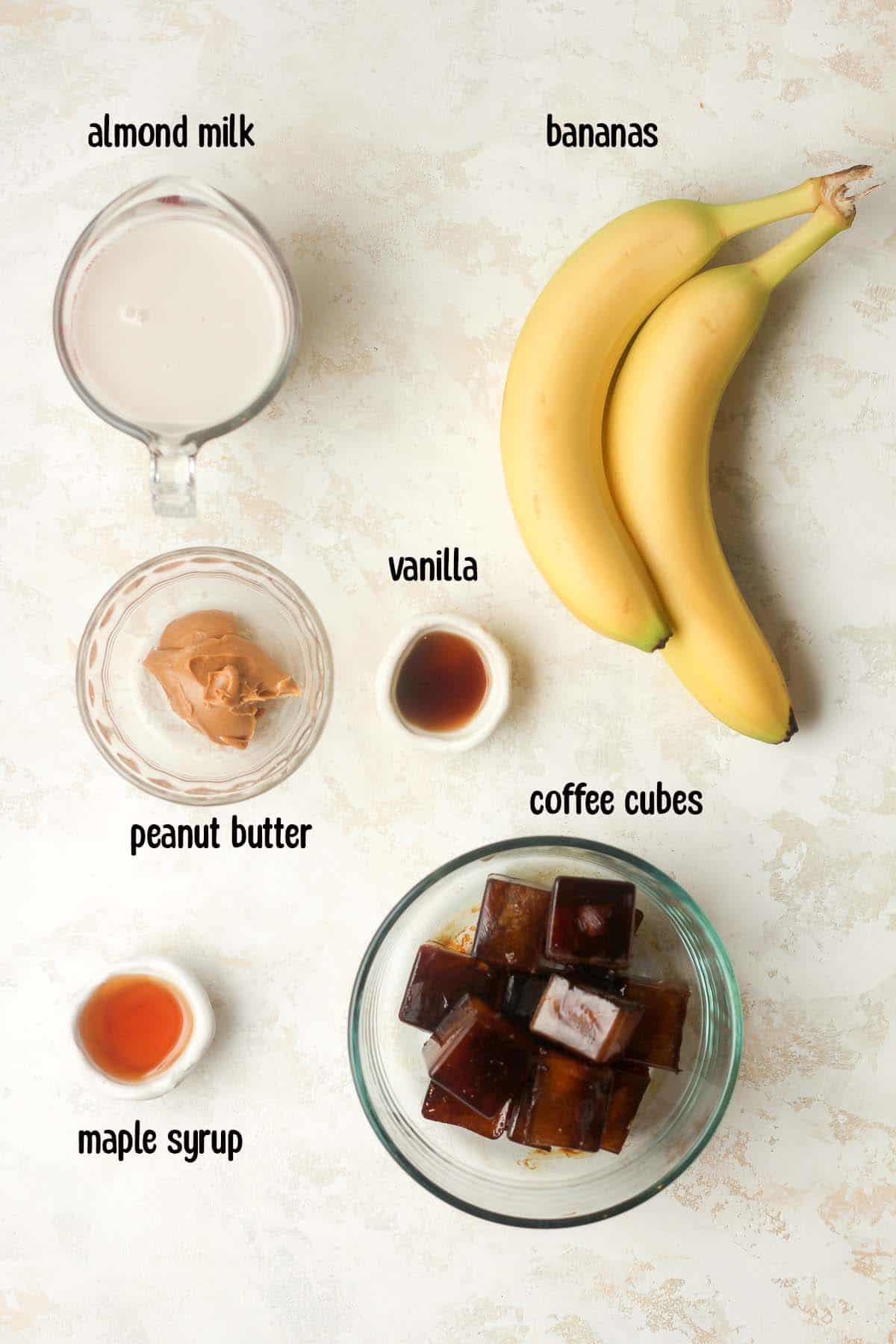 The ingredients for peanut butter coffee smoothies.