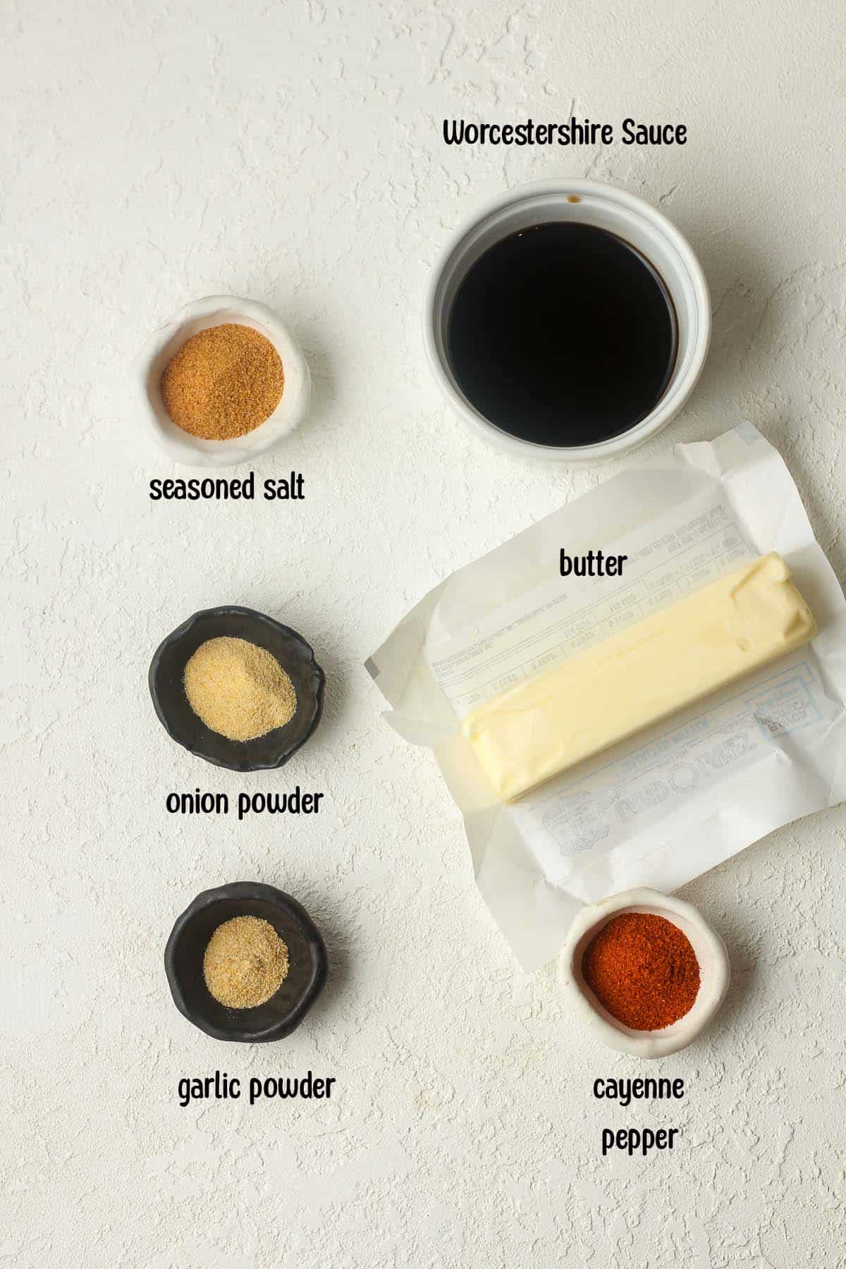 The seasoning ingredients in small bowls.