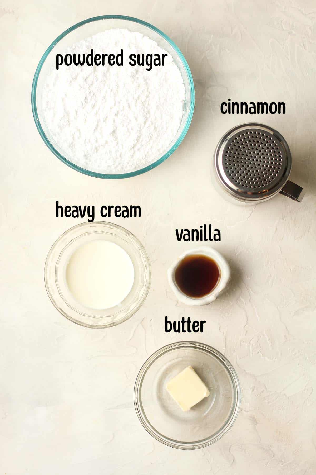 The icing ingredients with labels.