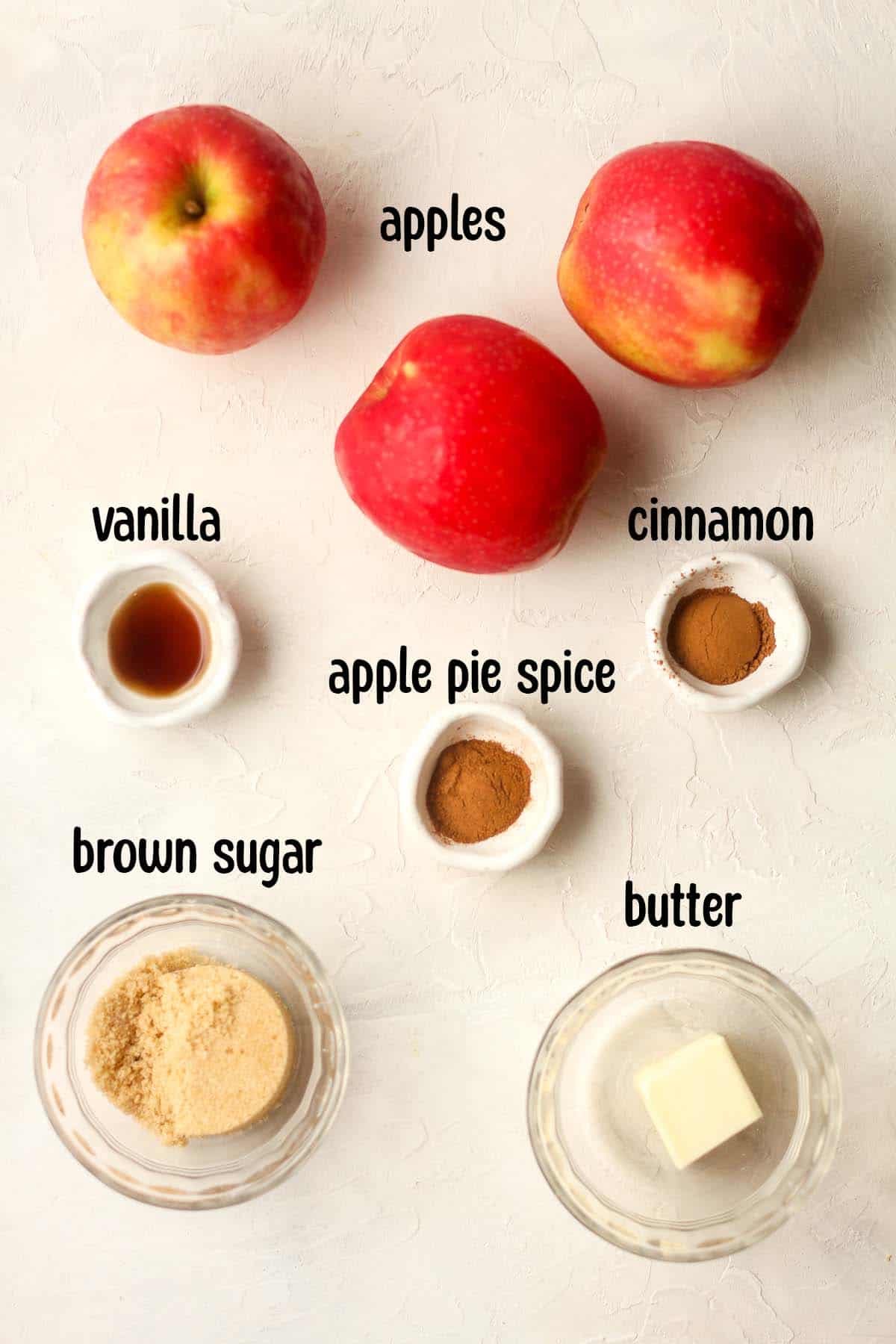 The ingredients for the apple filling, labeled.