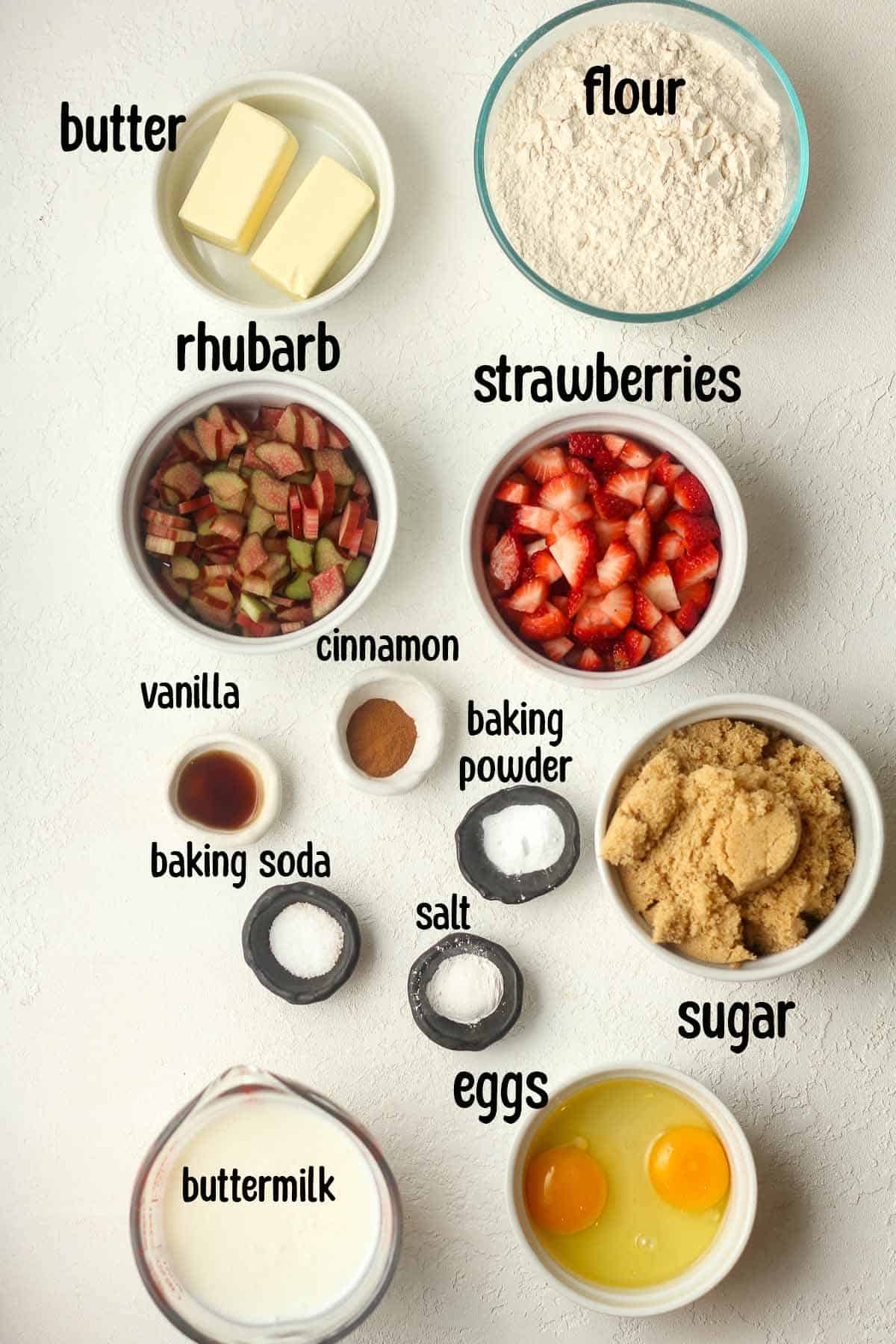 The muffin ingredients with labels.