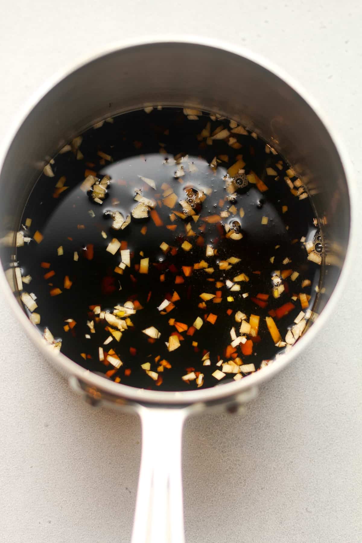 A pan of the teriyaki sauce ingredients.