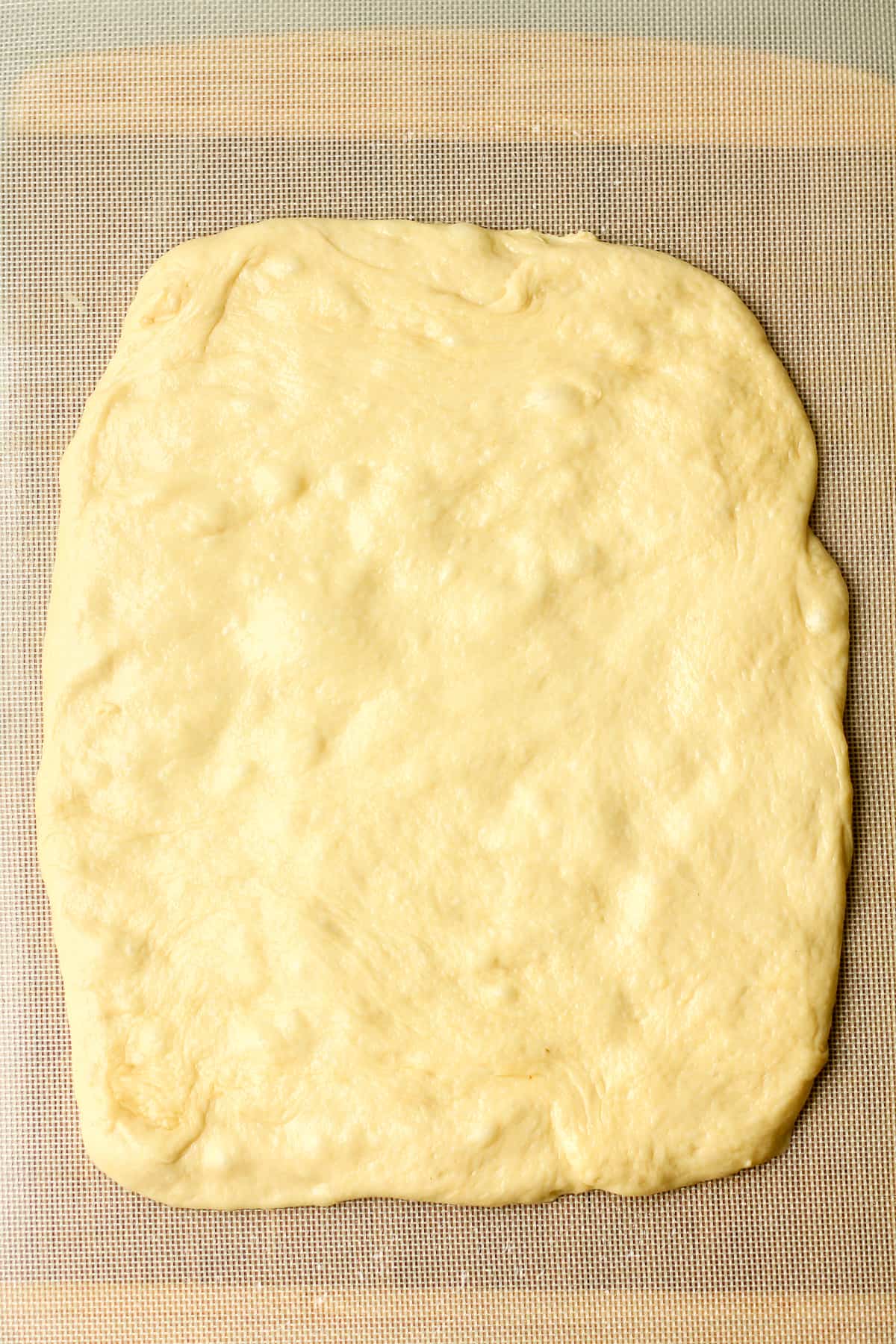 A rectangular shape of the bread dough.