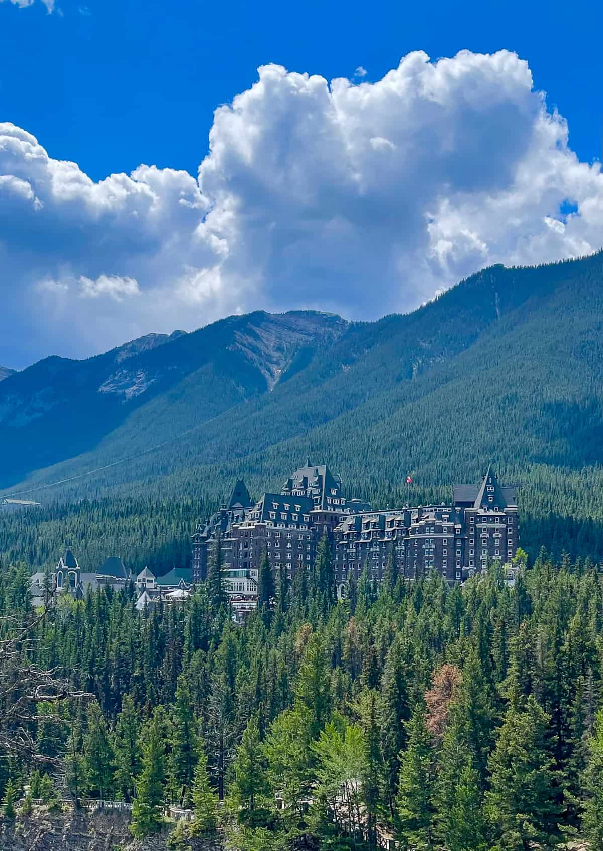 The Fairmont Castle Hotel in the mountains.