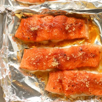 Closeup on smoked salmon in foil.