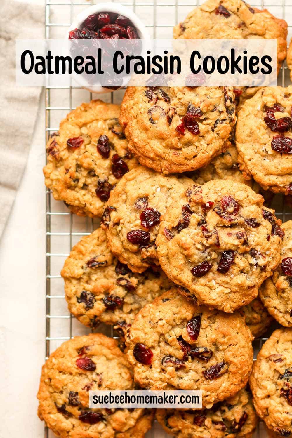 A rack of stacked oatmeal Craisin cookies.