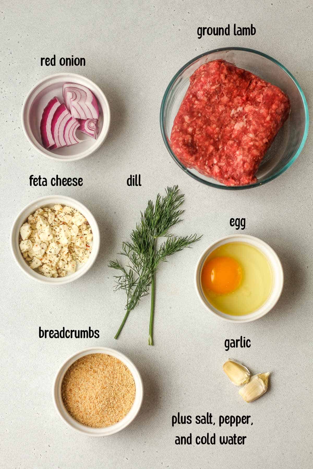An overhead shot of the meatball ingredients.
