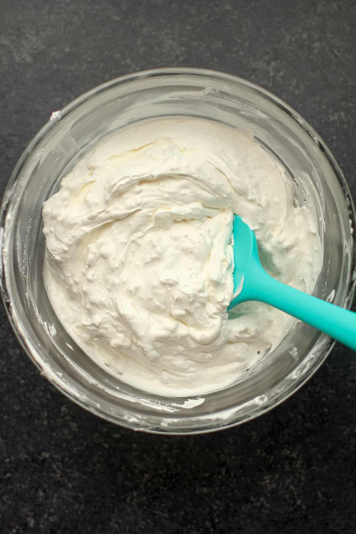 A bowl of the mixed cream cheese and cool whip.