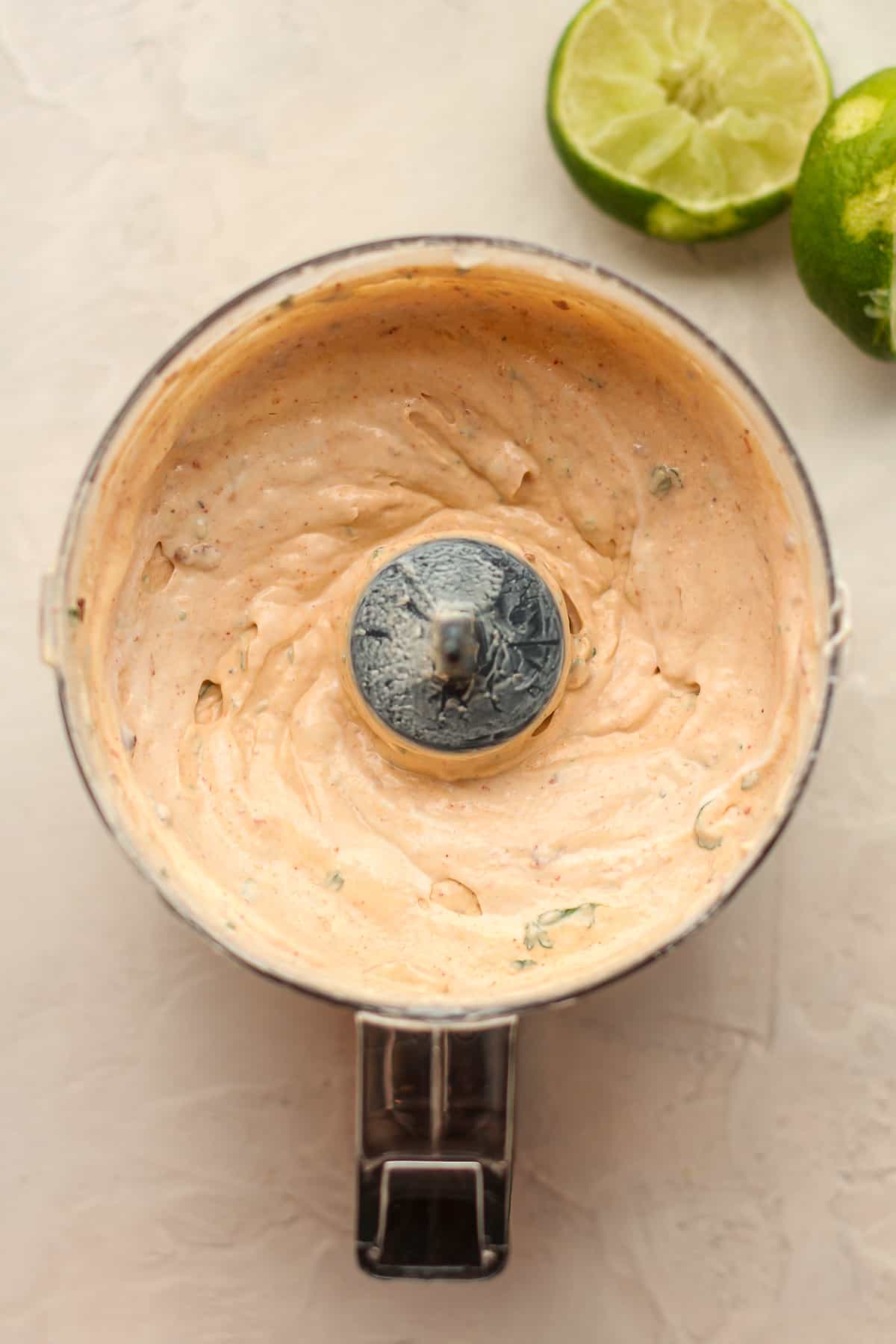 A mini food processor of the chipotle dressing.