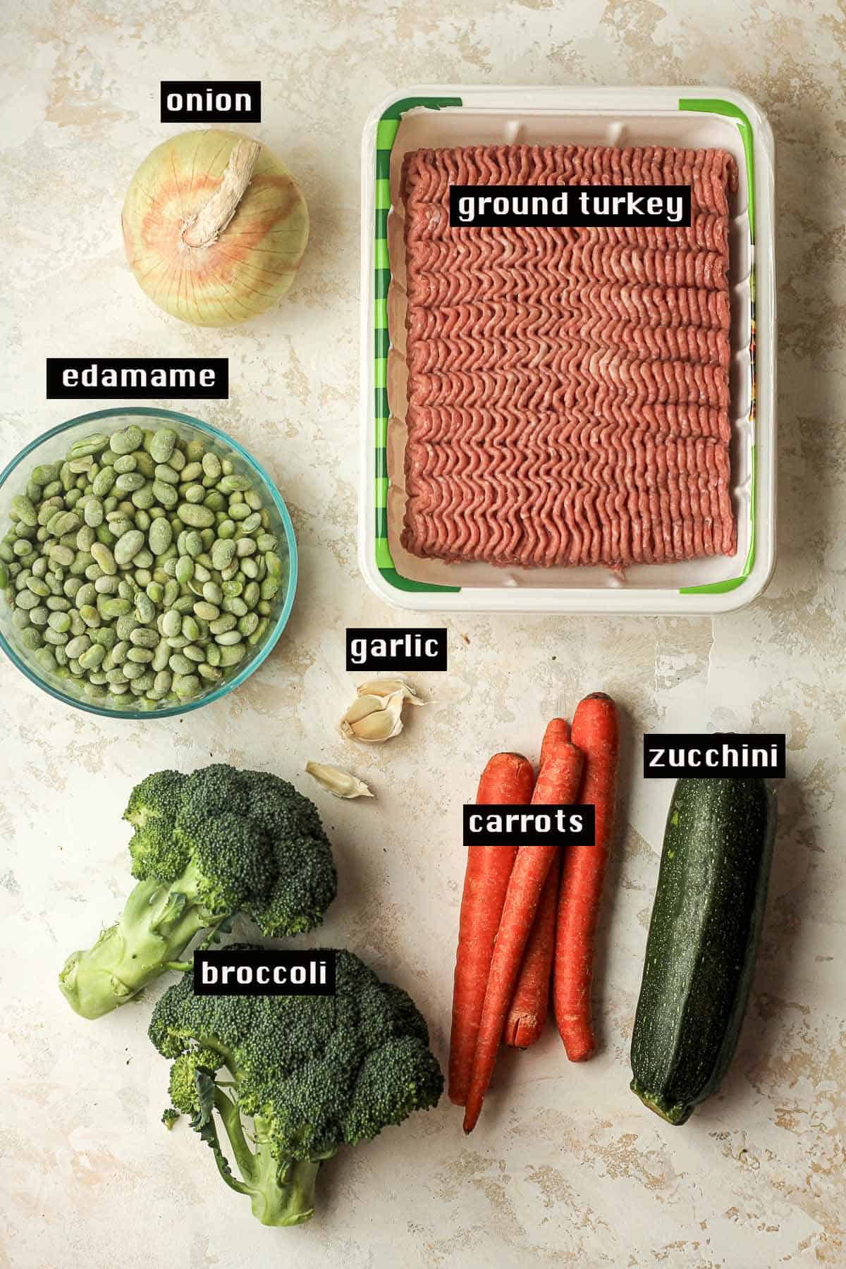 The ingredients for teriyaki turkey bowls.