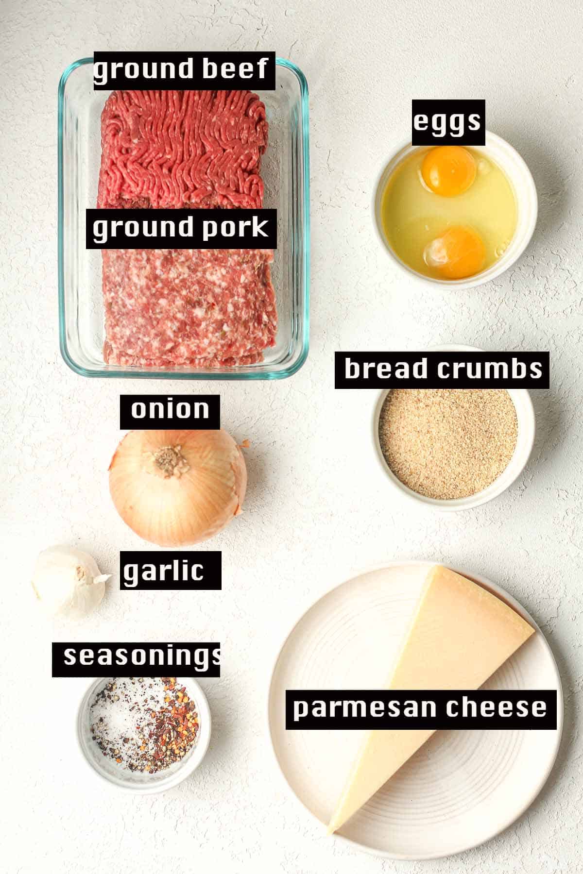 The labeled ingredients for the Italian meatballs.