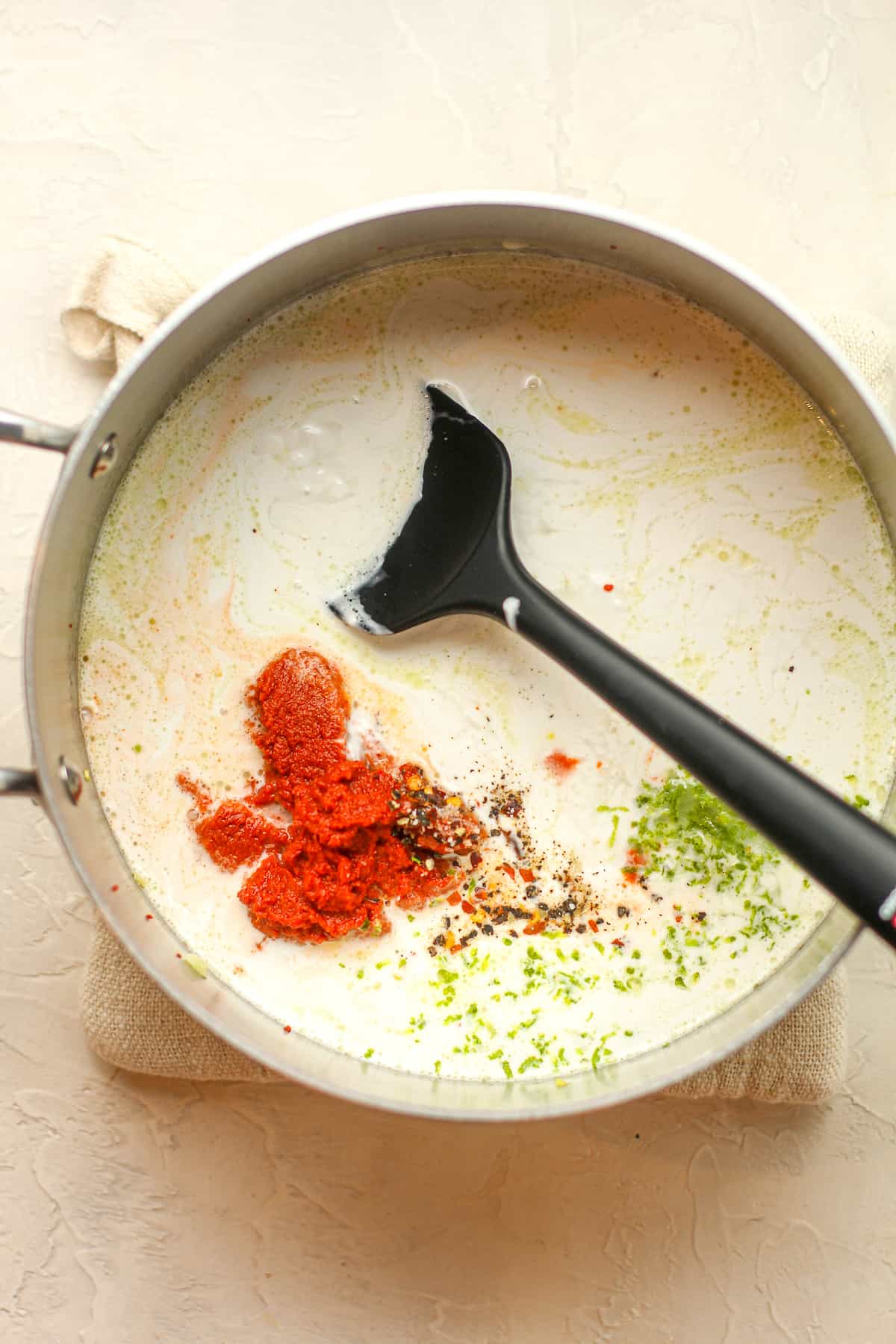 A pan of the curry sauce ingredients before combining.