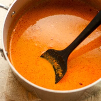 A pot of red curry sauce.
