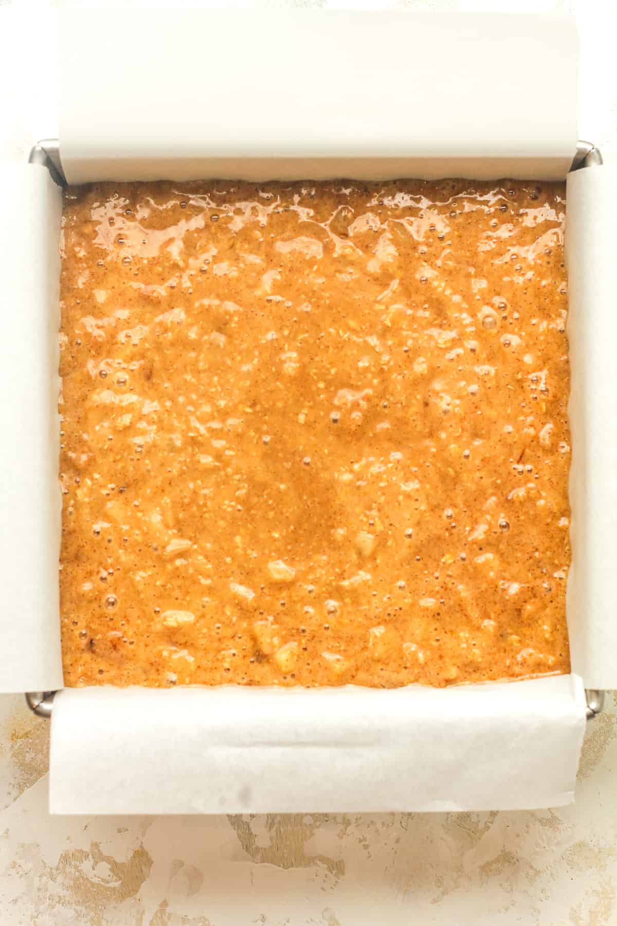A square pan of the wet mixture.