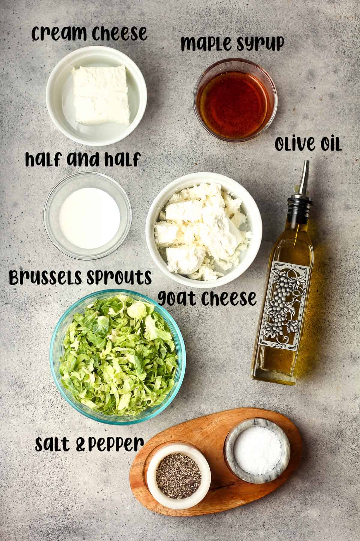 The ingredients for the goat cheese dip with brussels.