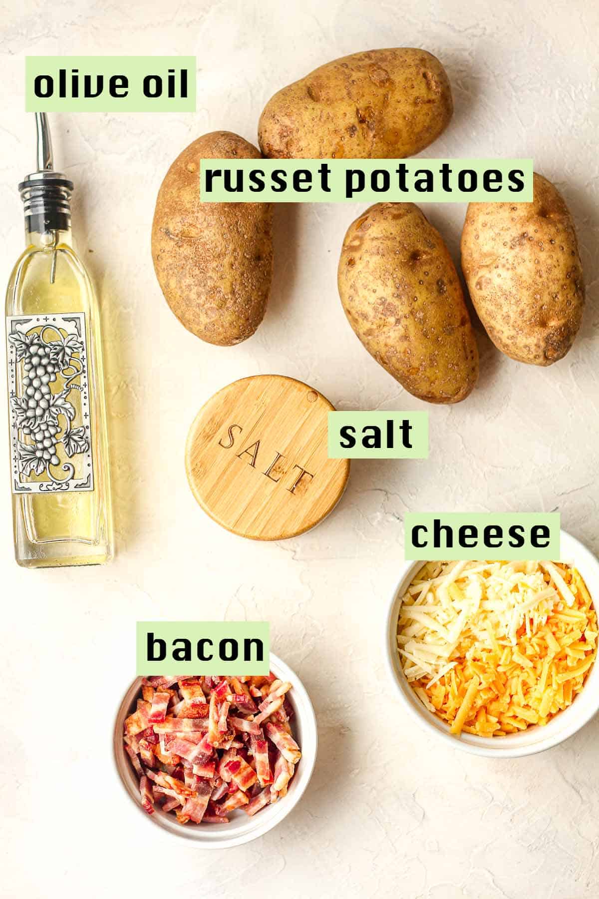 Ingredients needed for crispy potato skins.