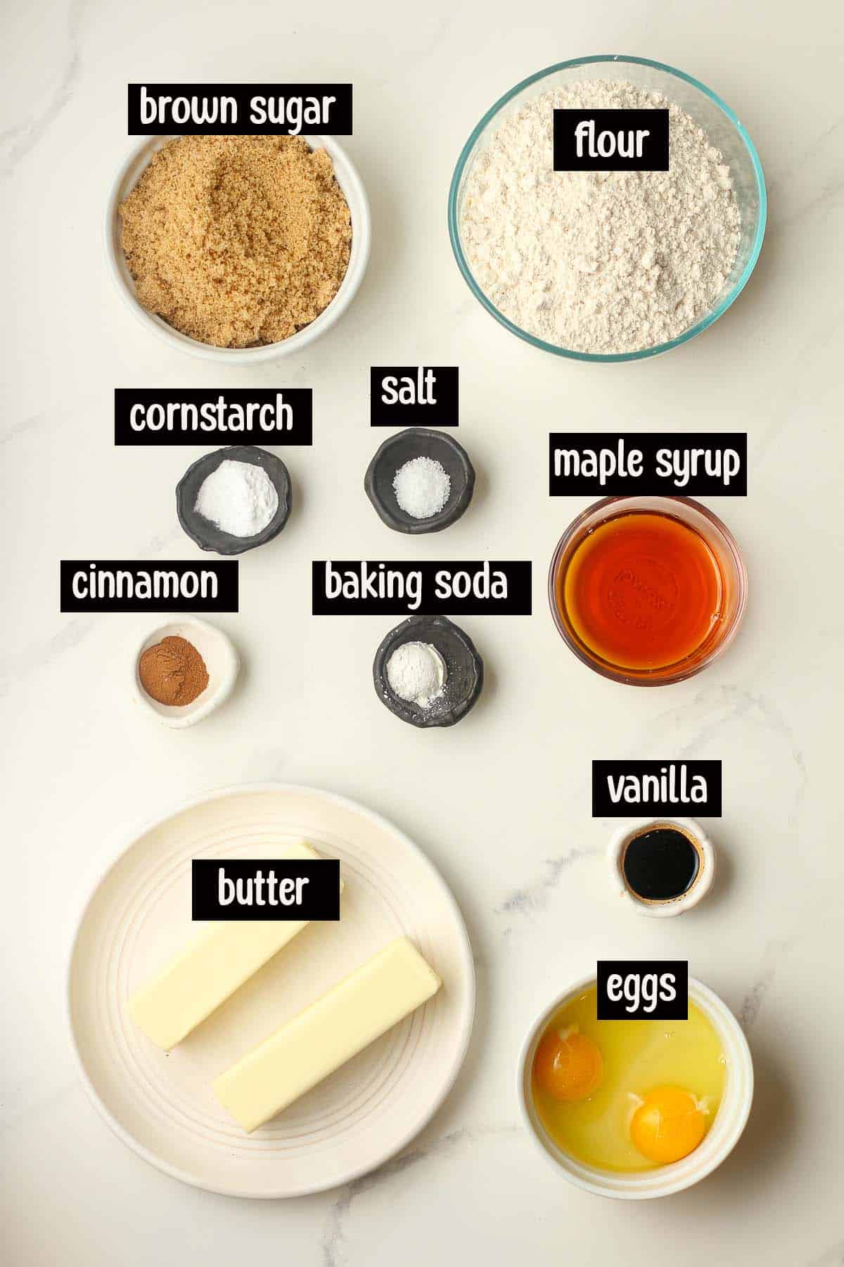 Ingredients for maple cinnamon cookies.