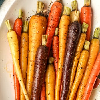 Closeup on roasted carrots.