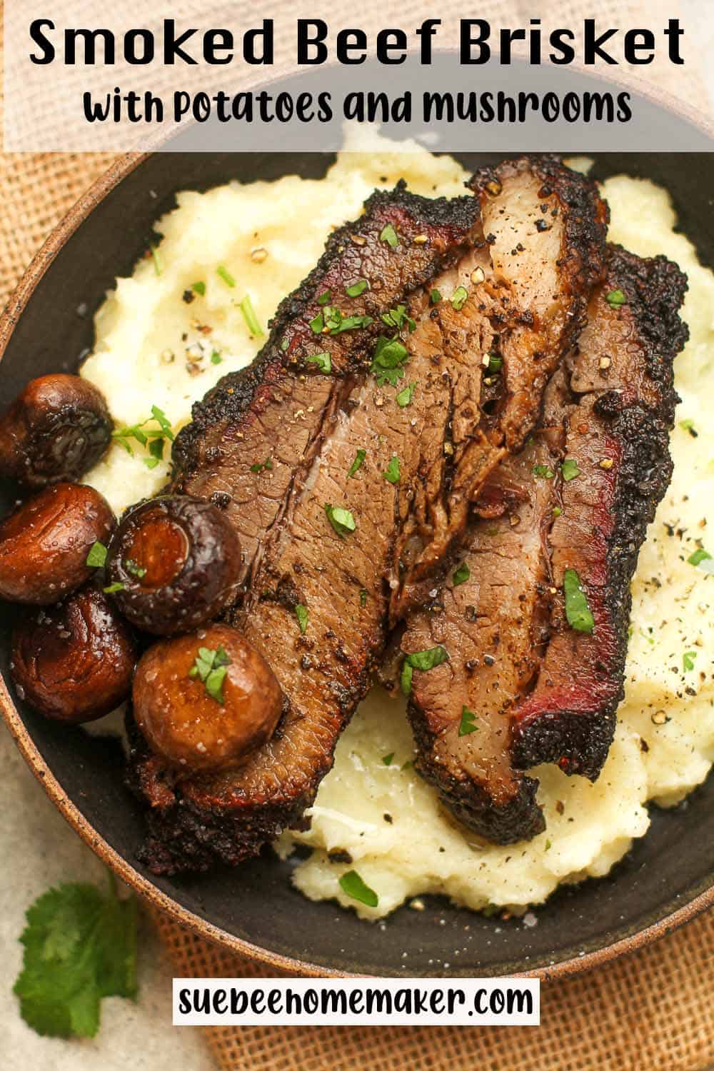 A bowl of fall-apart brisket with mashed potatoes