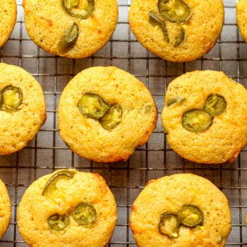 Overhead view of spicy cornbread muffins.