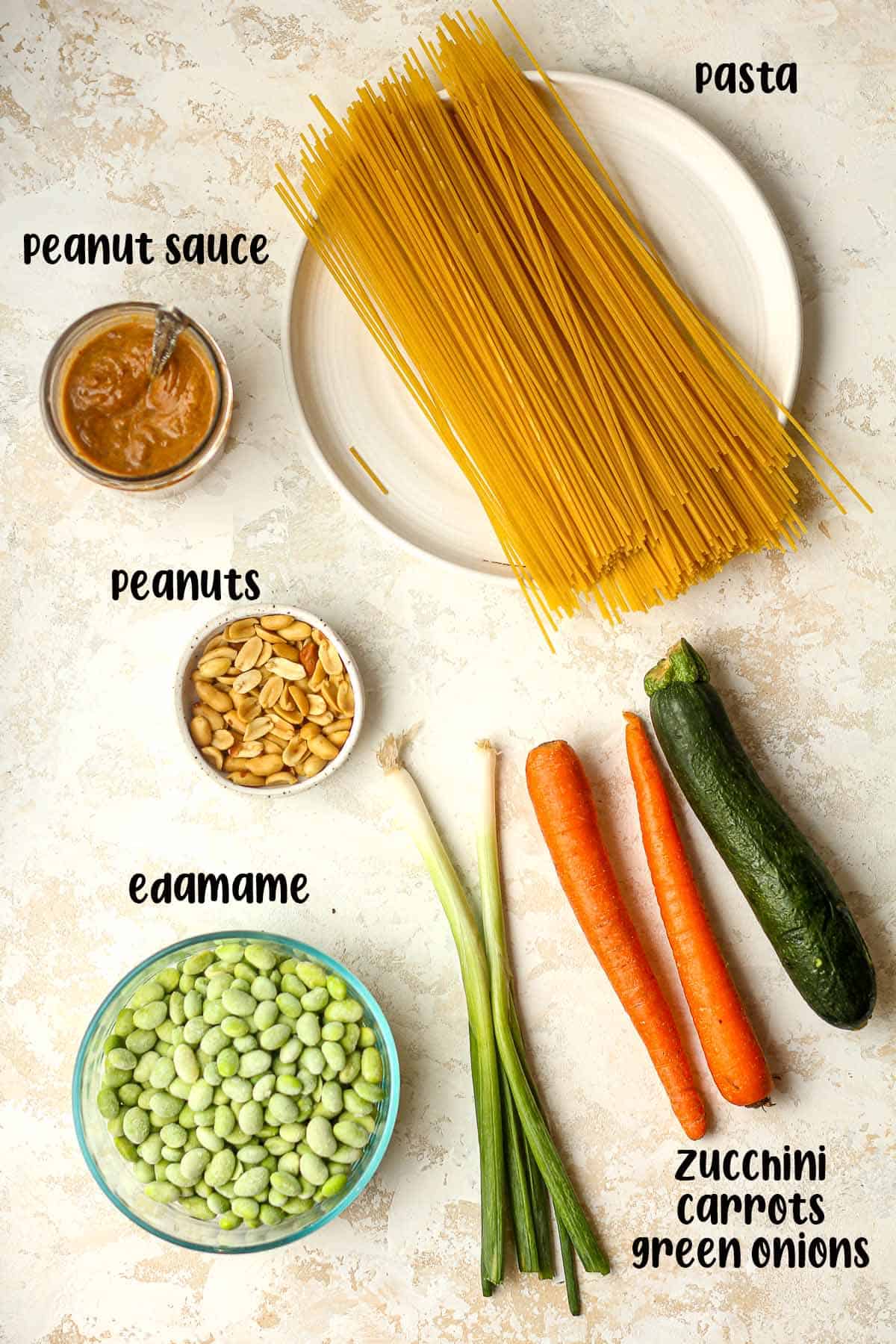 The ingredients for the spicy peanut noodles.