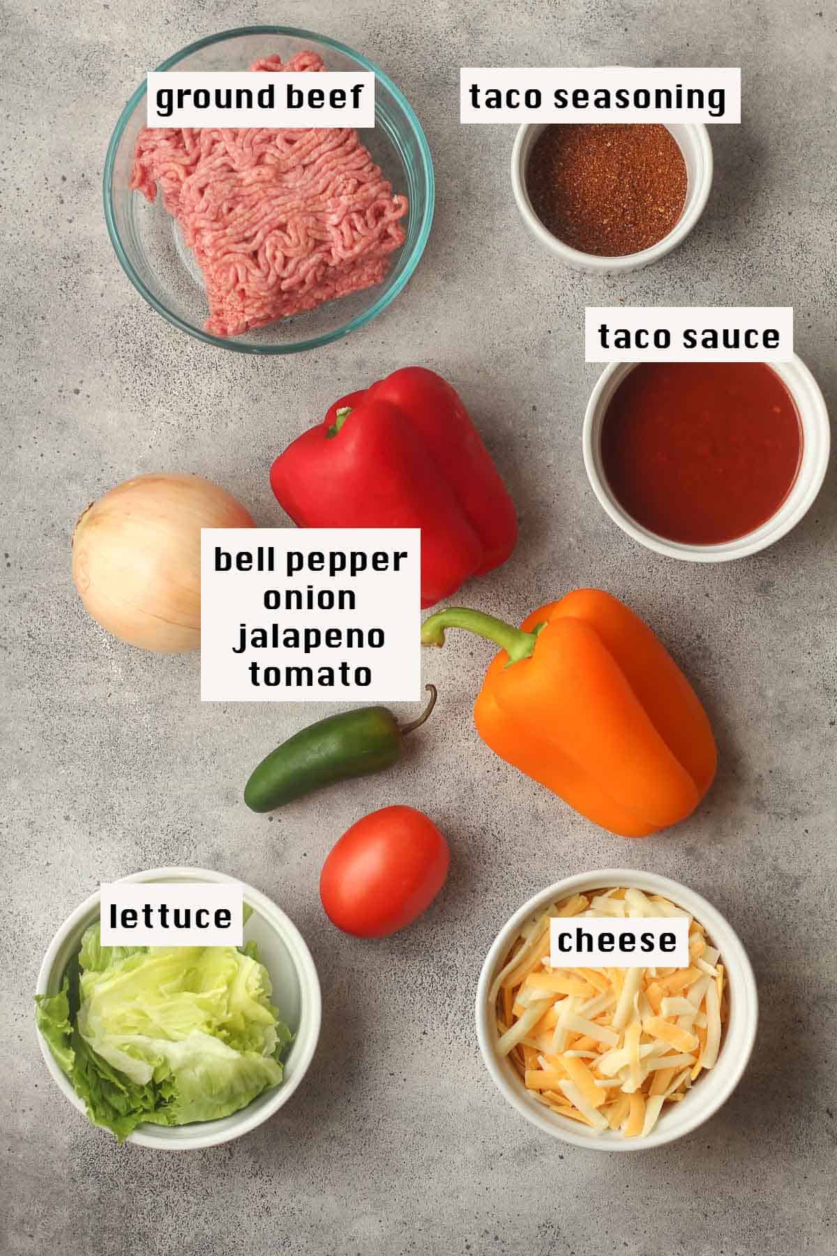 The ingredients for the taco pizza.