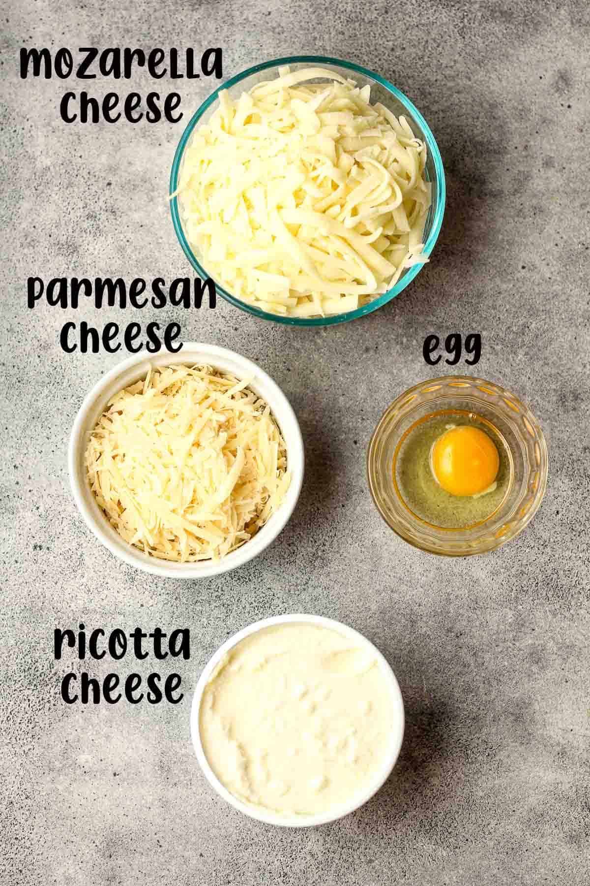 Cheese mixture ingredients for lasagna.