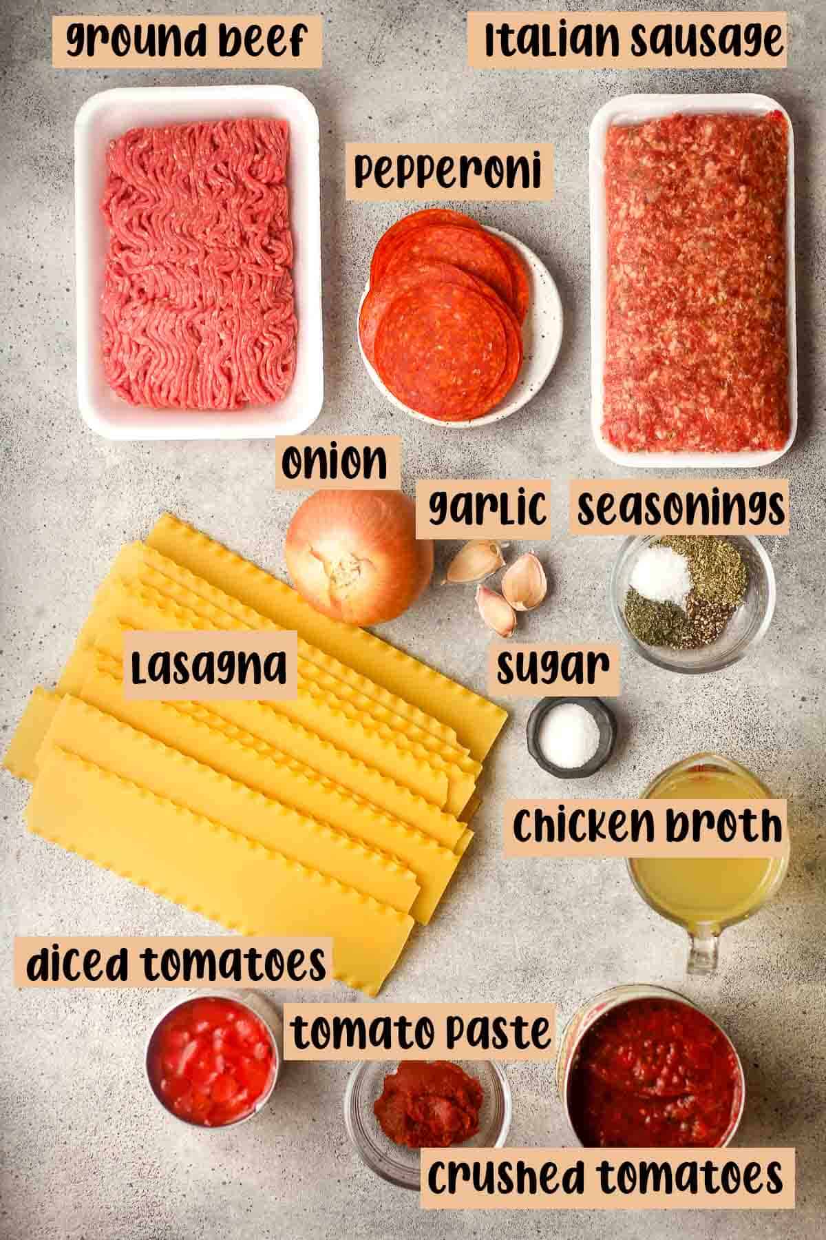 Lasagna meat sauce plus noodle ingredients.