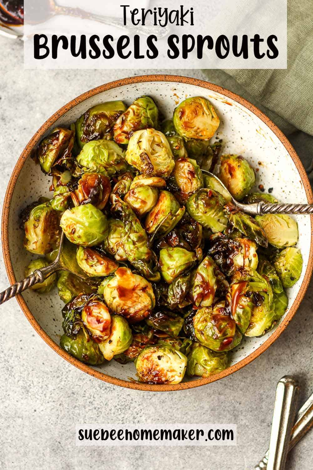 A bowl of teriyaki brussels sprouts.