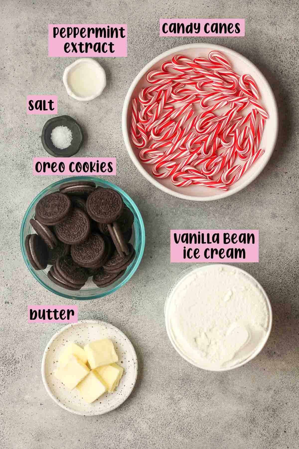 The ingredients for the candy cane pie.