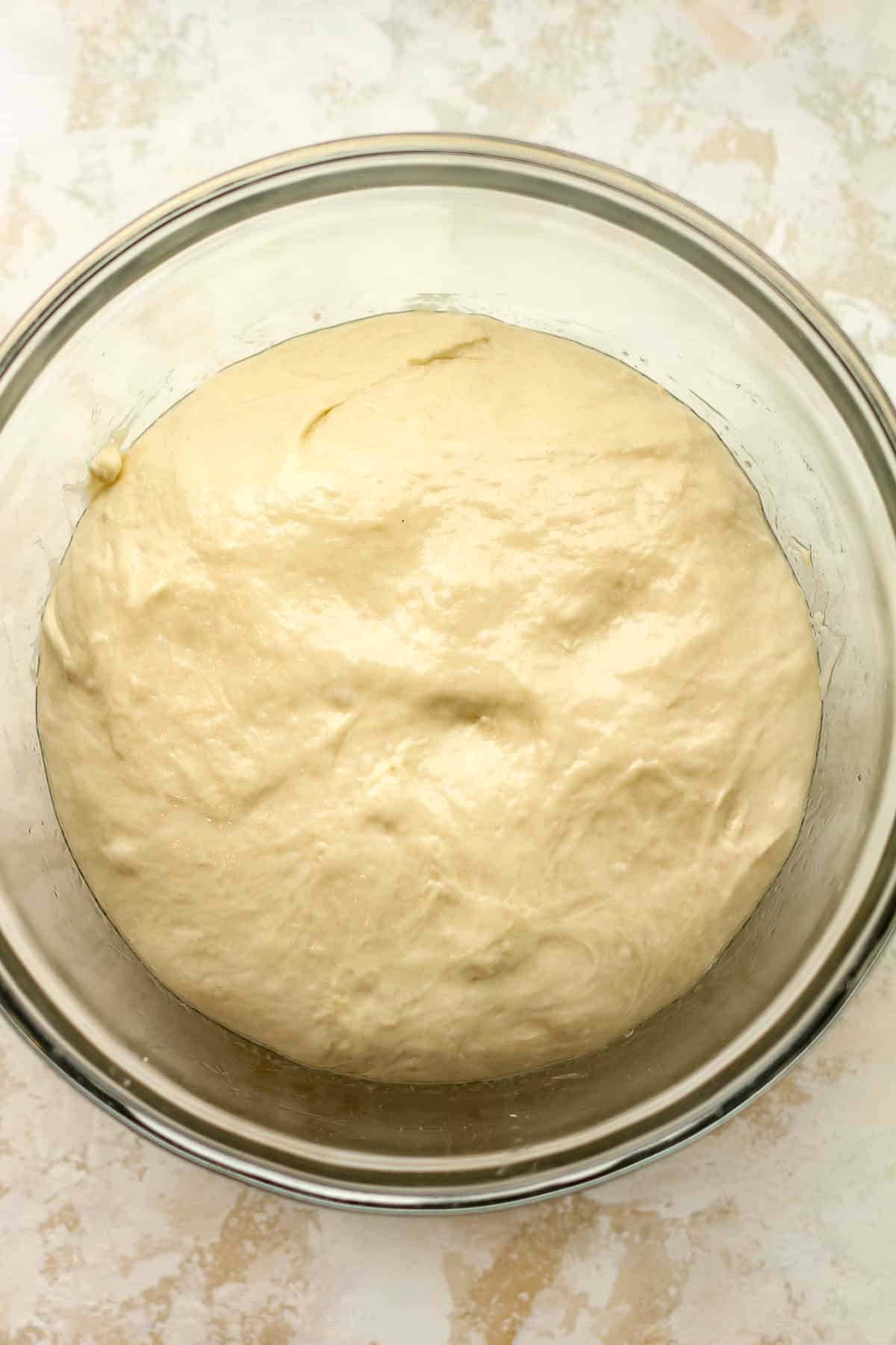 A bowl of the bread dough.